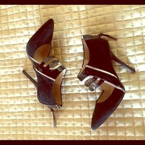 L.A.M.B. Black Suede/Patent Wilson Pumps